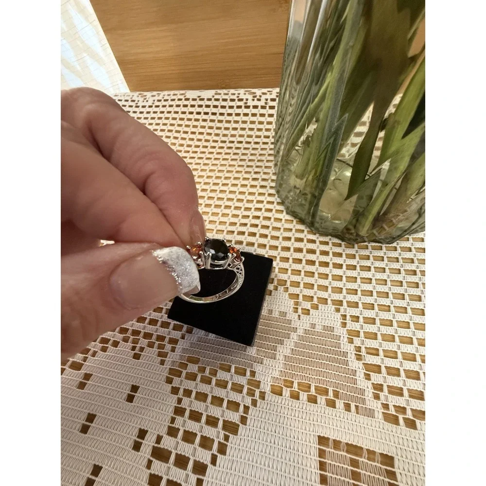 2.73 Cttw Onyx and Garnet 3 Stone‎ Ring For Women | 925 Sterling Silver |